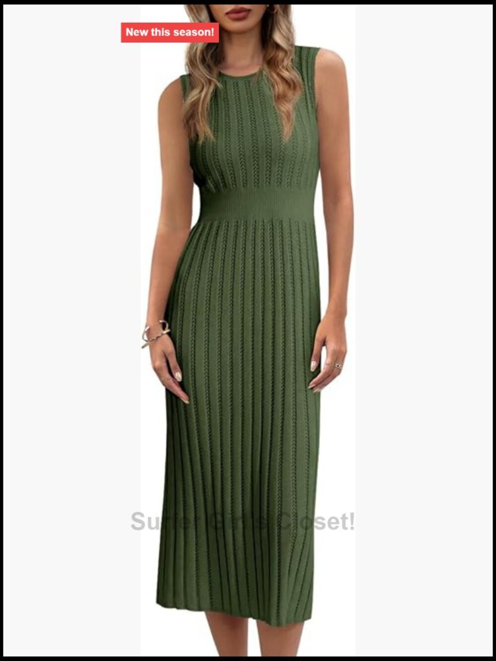 Ribbed Knit Midi Bodycon Dress Sleeveless Crew Neck Tank Dress